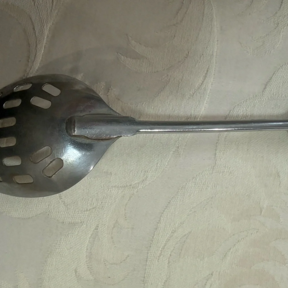 Vintage‎ EKCO Slotted Serving Spoon Black Handle Chromium Plated Mid Century